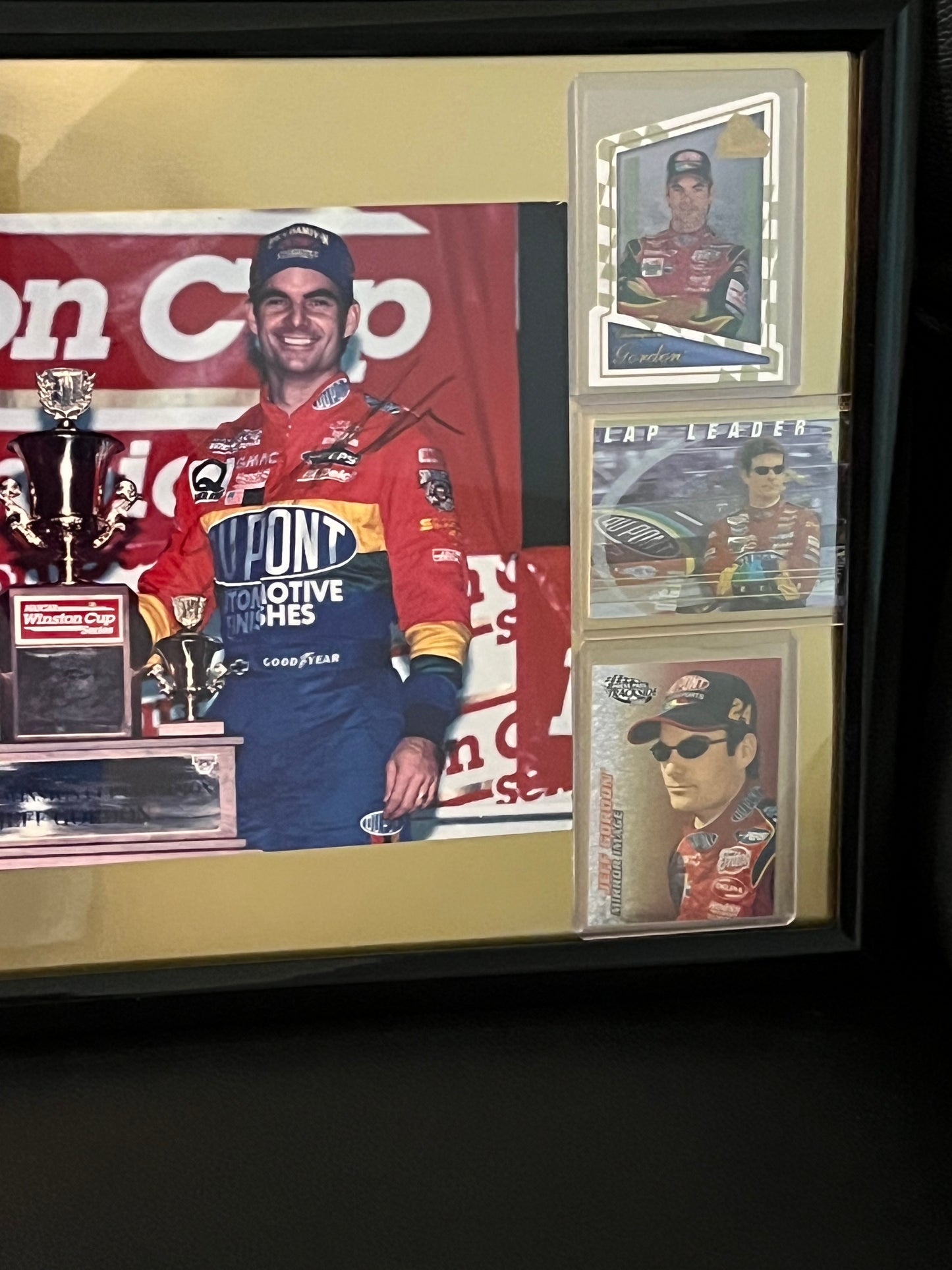 Autographed Jeff Gordon Framed Sports Portrait with Trading Cards