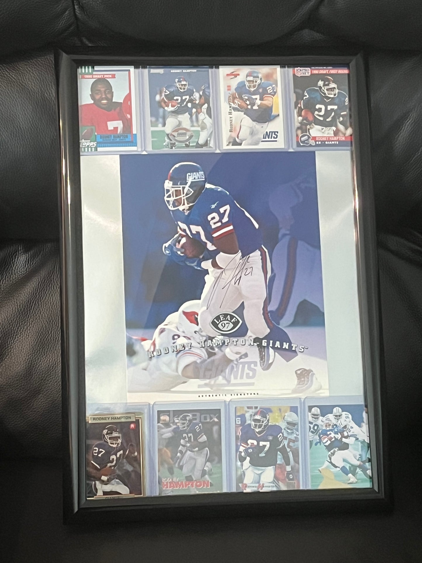 Rodney Hampton Framed Sports Portrait with Trading Cards