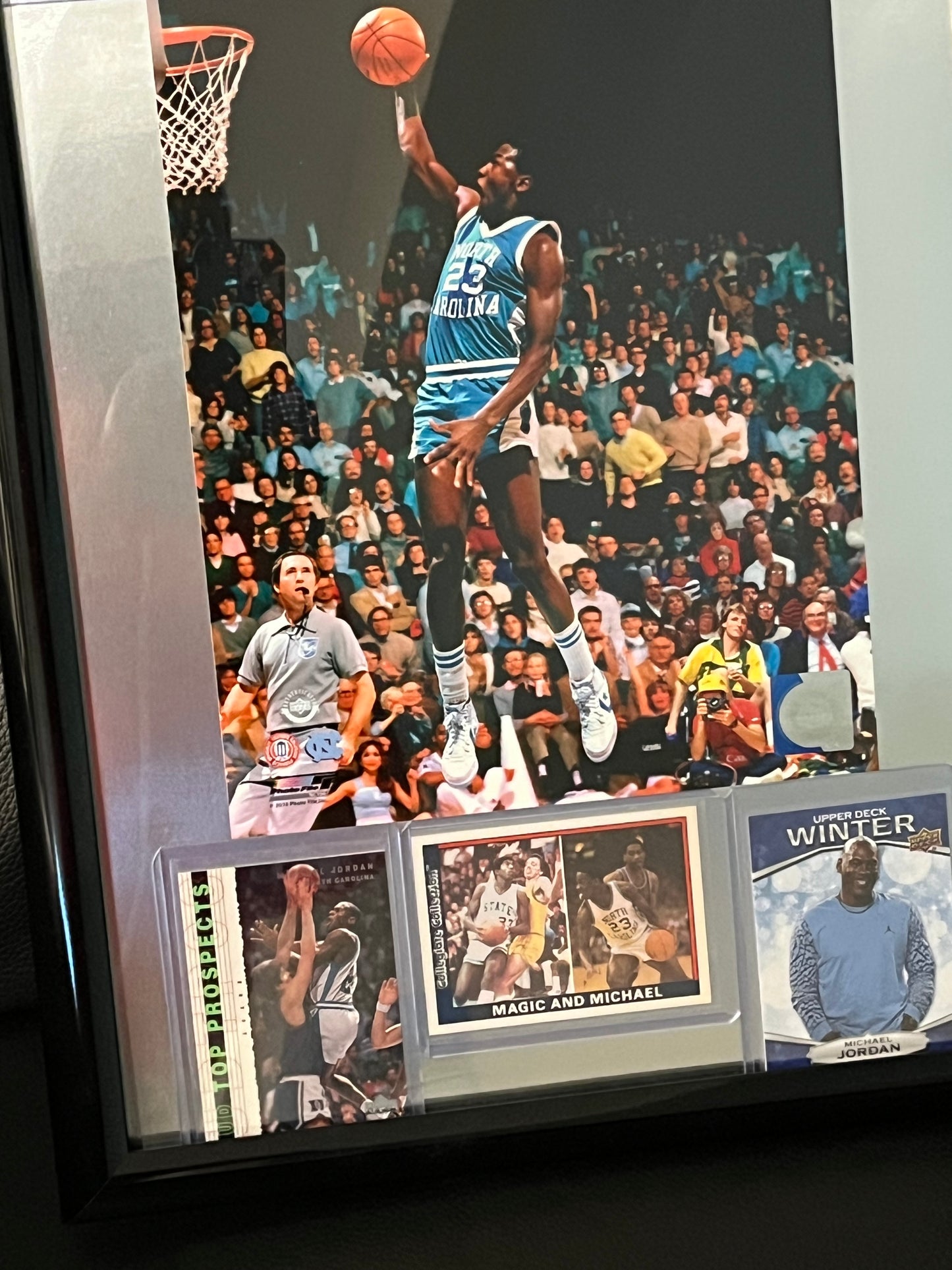 Michael Jordan UNC Framed Sports Portrait with Trading Cards