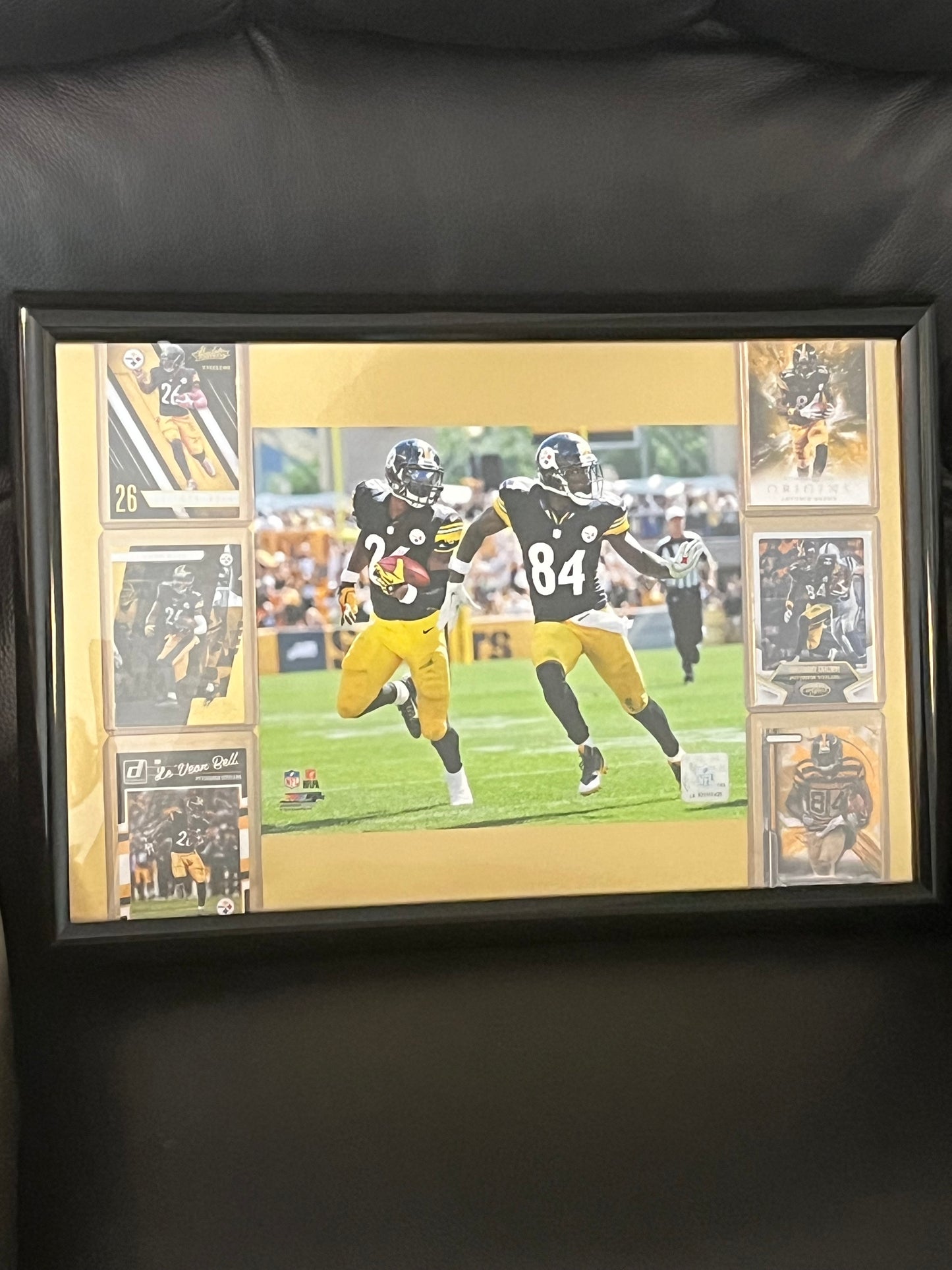 Antonio Brown and LeVeon Bell Duo Framed Sports Portrait with Trading Cards