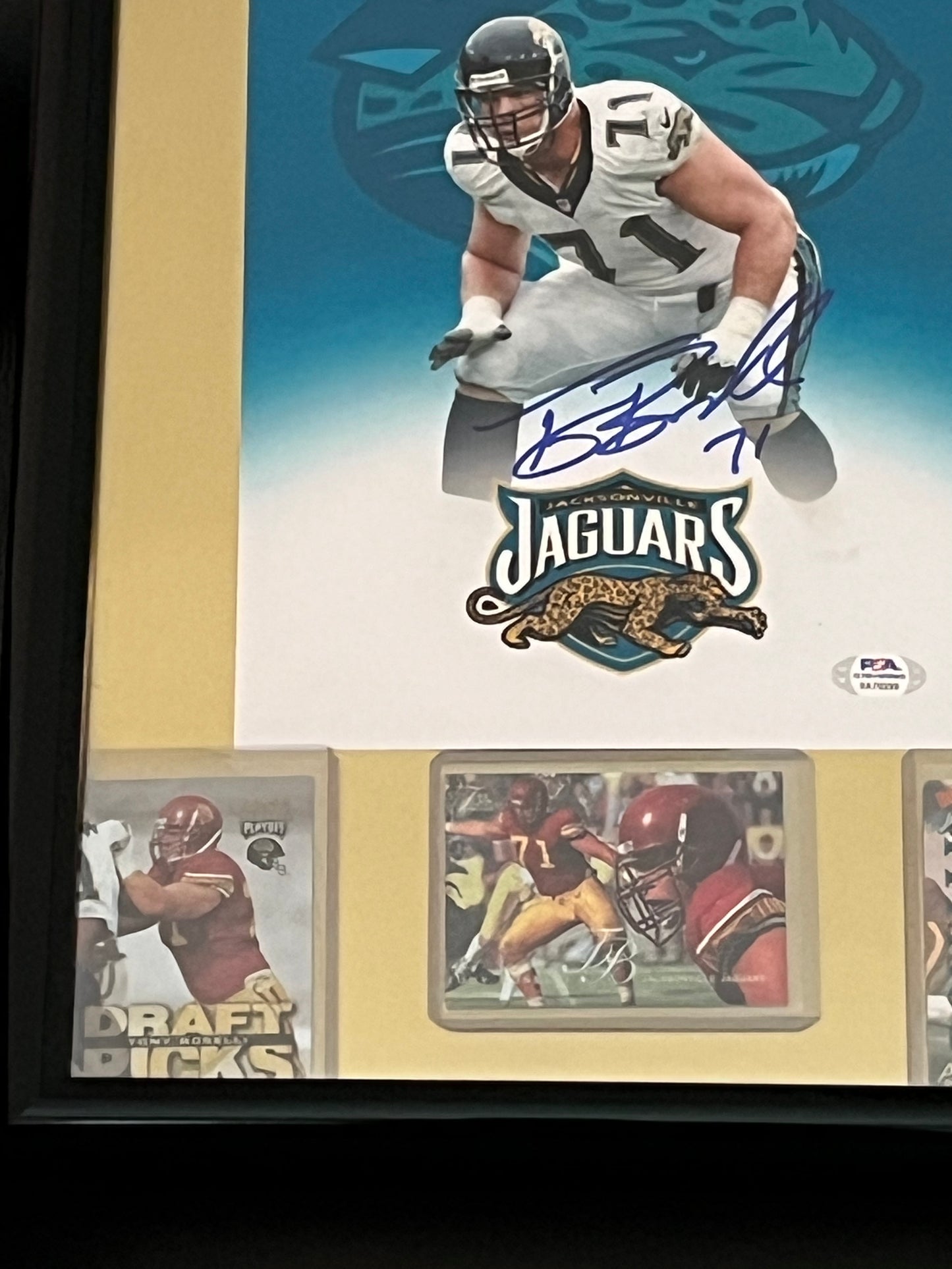 Autographed Tony Boselli Framed Sports Portrait w Trading Cards