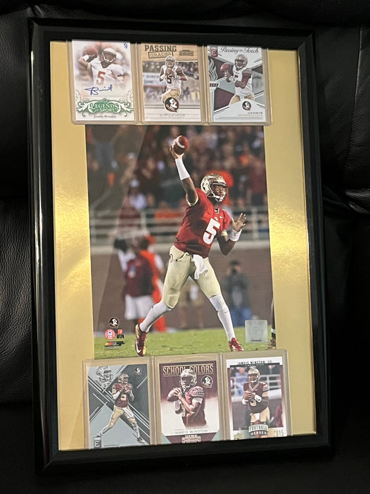 Autographed Jameis Winston Framed Sports Portrait with Trading Cards