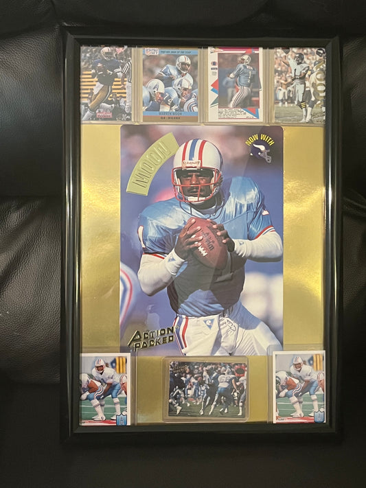 Warren Moon Framed Sports Portrait with Trading Cards