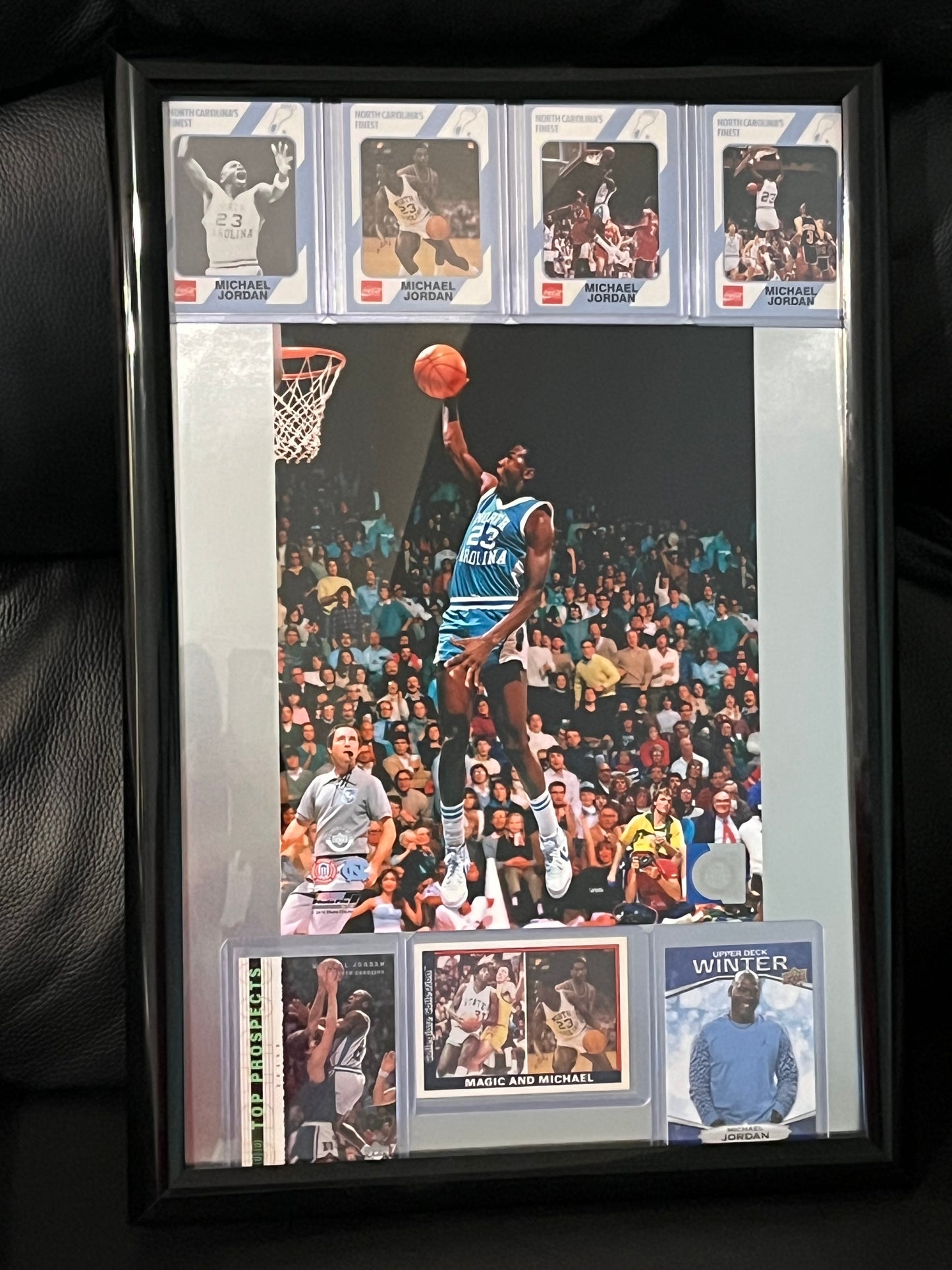Michael Jordan UNC Framed Sports Portrait with Trading Cards