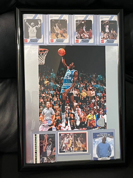 Michael Jordan UNC Framed Sports Portrait with Trading Cards