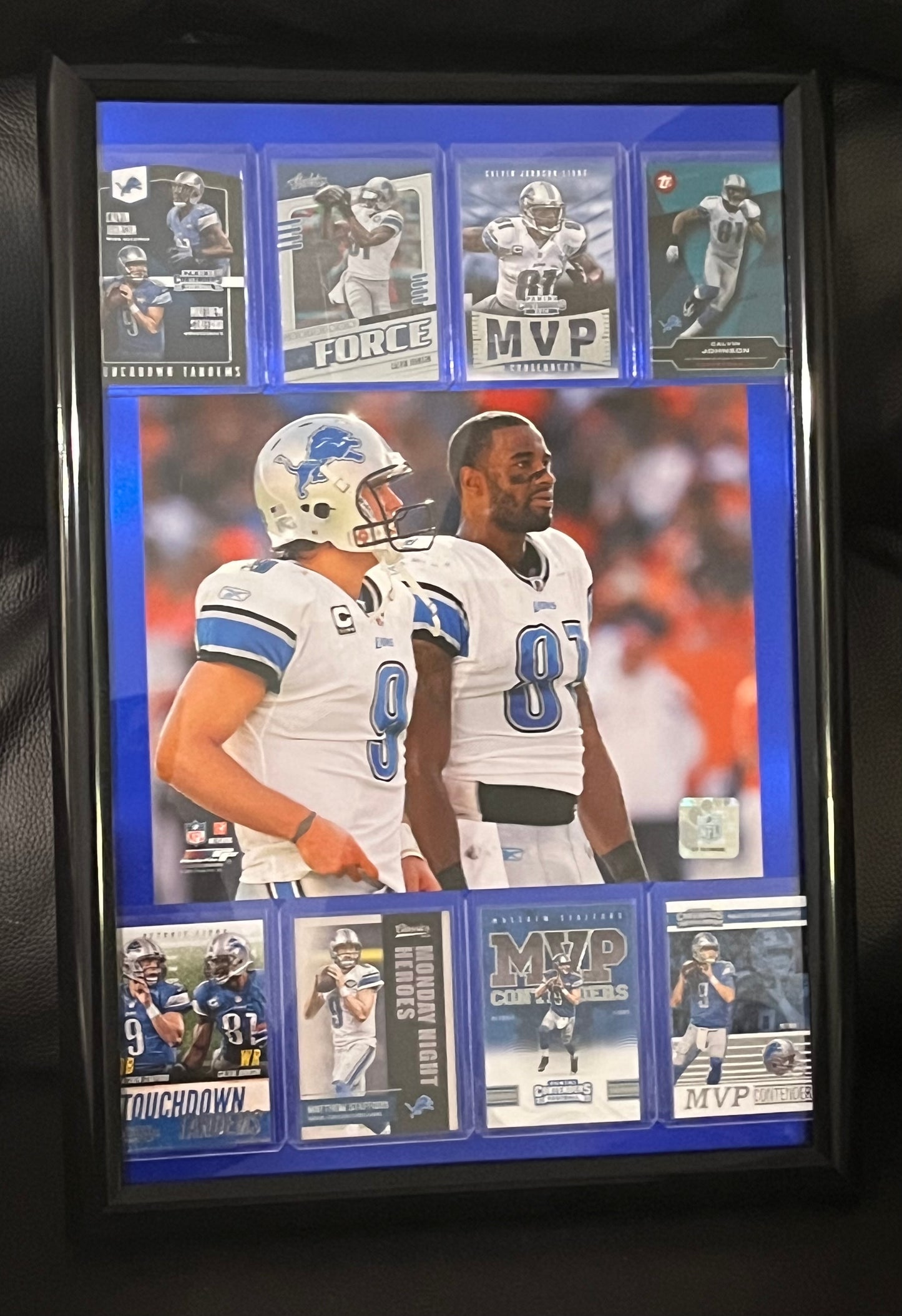 Calvin Johnson and Matthew Stafford Lions Duo Framed Sports Portrait with Trading Cards