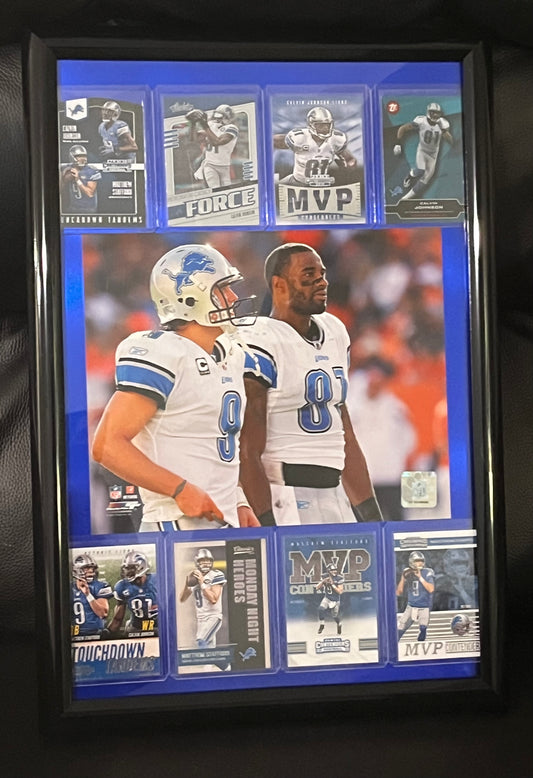 Calvin Johnson and Matthew Stafford Lions Duo Framed Sports Portrait with Trading Cards