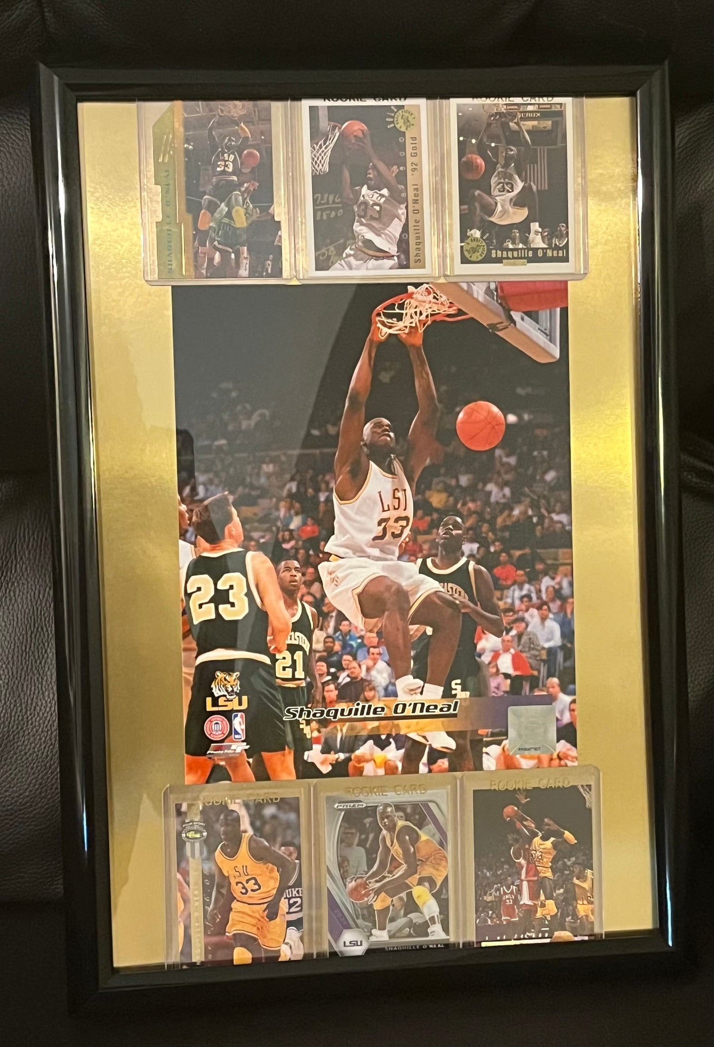Autographed Shaquille O’Neal LSU Framed Sports Portrait with Trading Cards