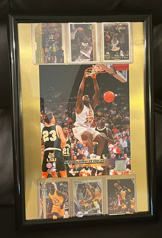 Autographed Shaquille O’Neal LSU Framed Sports Portrait with Trading Cards