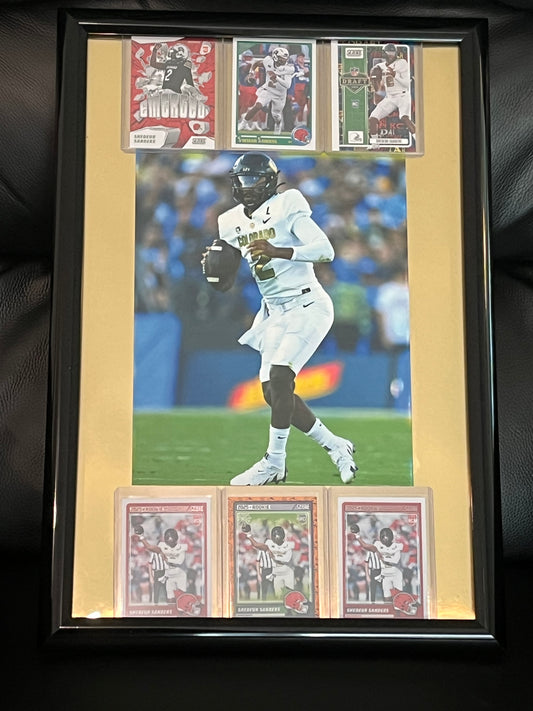 Shedeur Sanders Framed Sports Portrait with Trading Cards