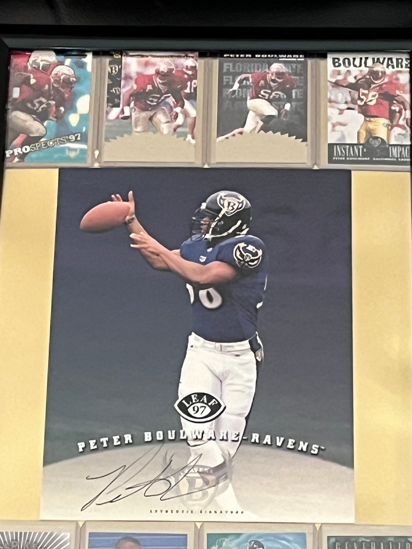 Autographed Peter Boulware Framed Sports Portrait w Trading Cards