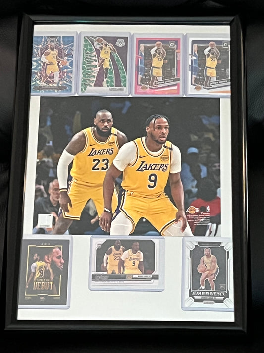 LeBron James and Bronny James Duo Framed Sports Portrait w trading cards