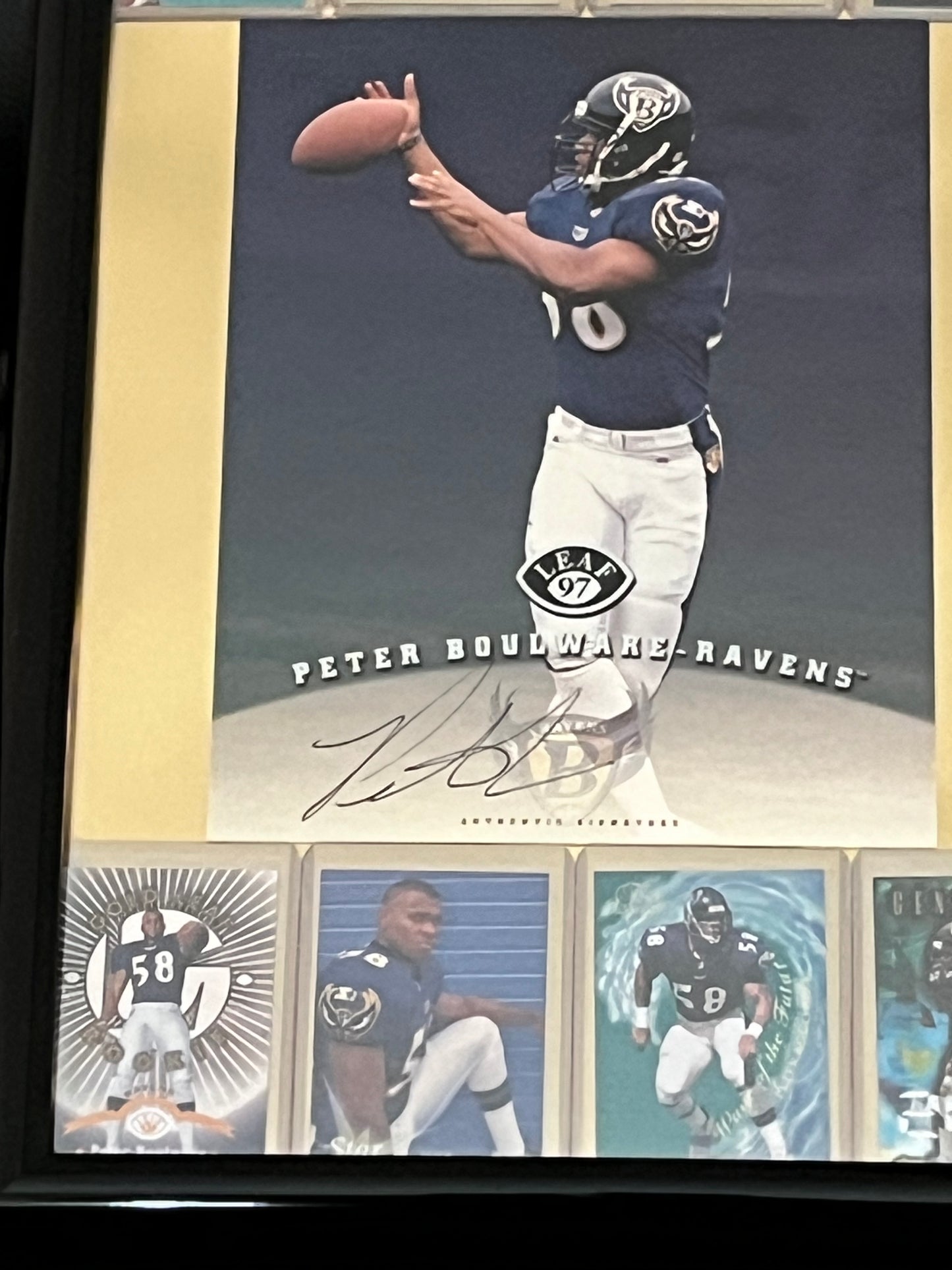 Autographed Peter Boulware Framed Sports Portrait w Trading Cards