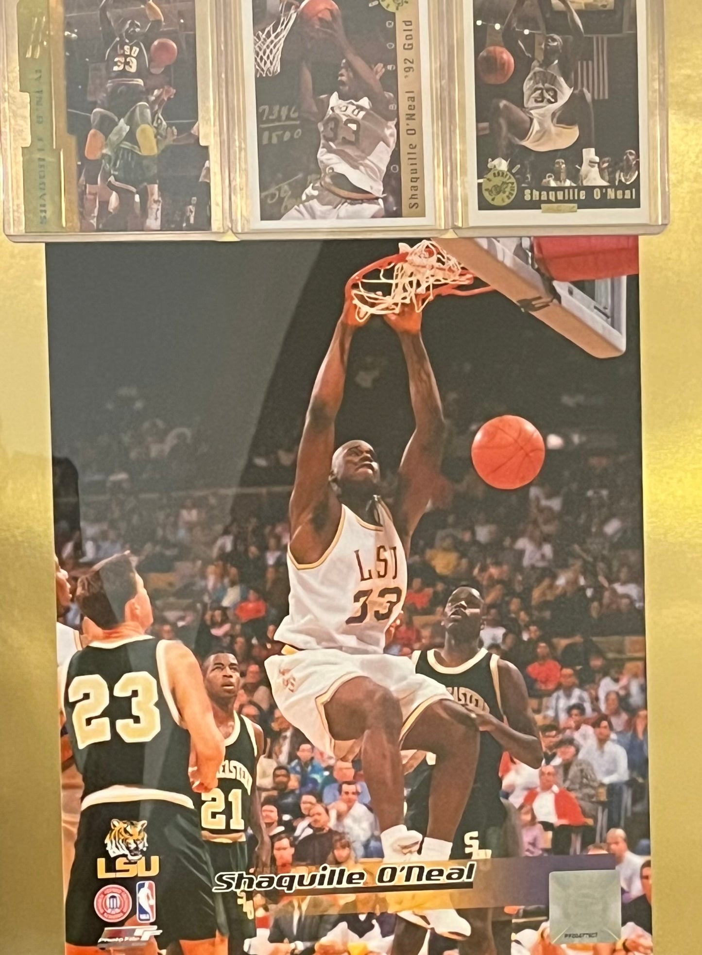 Autographed Shaquille O’Neal LSU Framed Sports Portrait with Trading Cards