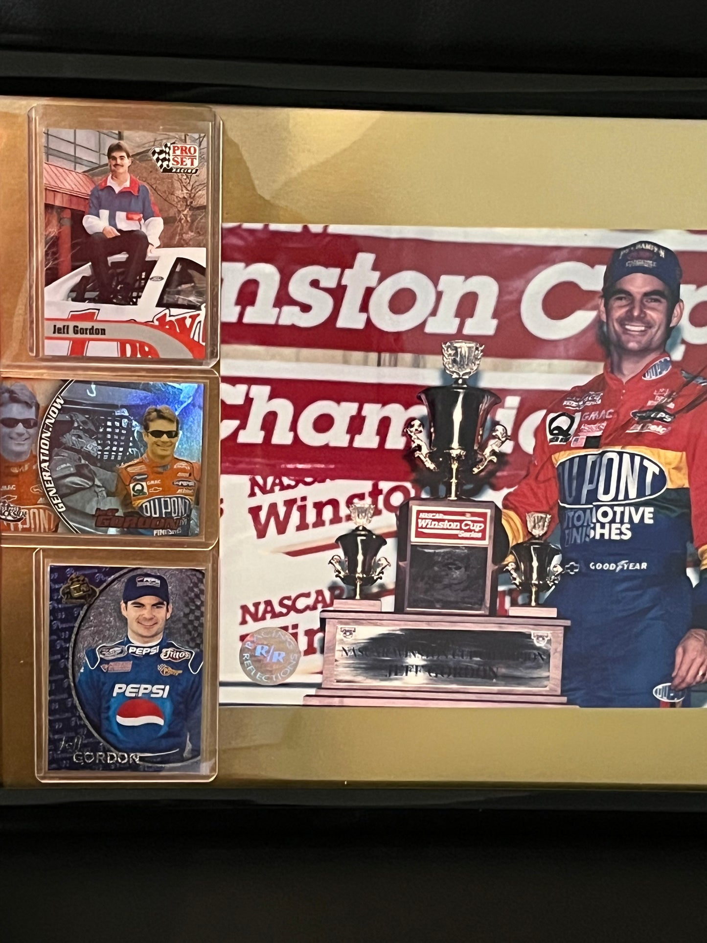 Autographed Jeff Gordon Framed Sports Portrait with Trading Cards