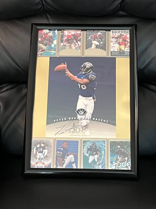 Autographed Peter Boulware Framed Sports Portrait w Trading Cards