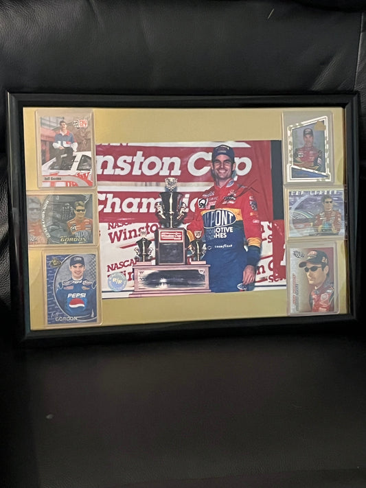 Autographed Jeff Gordon Framed Sports Portrait with Trading Cards