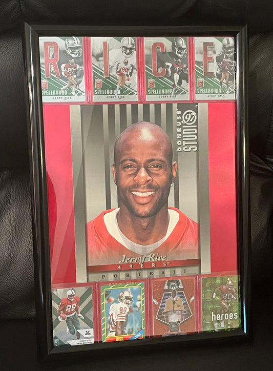 Jerry Rice Framed Sports Portrait with R.I.C.E. Trading Cards