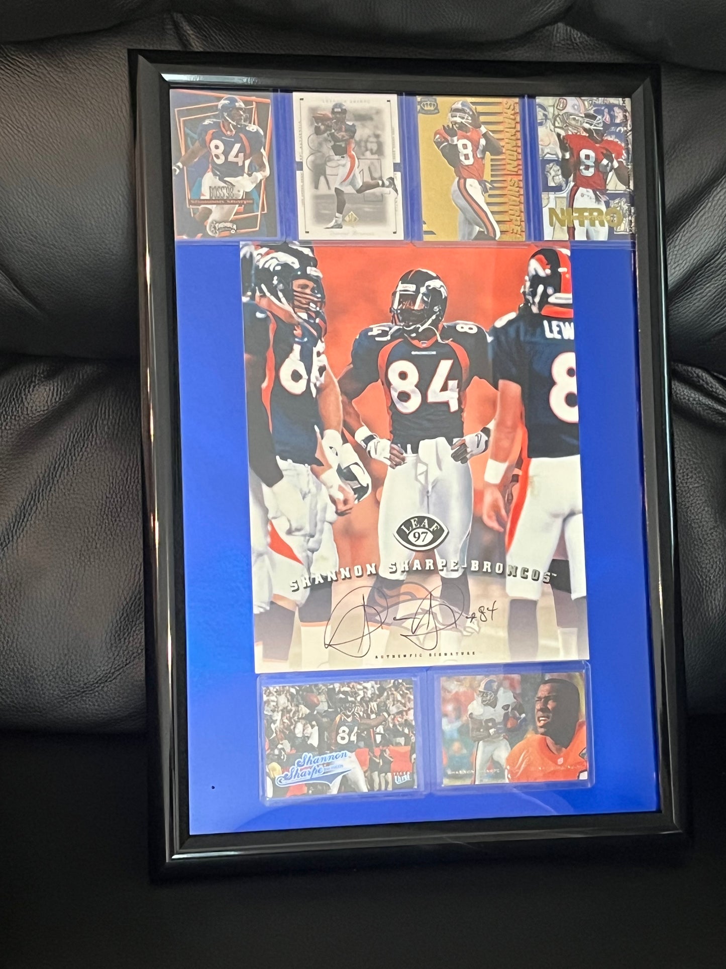 Autographed Shannon Sharpe Framed Sports Portrait w Trading Cards
