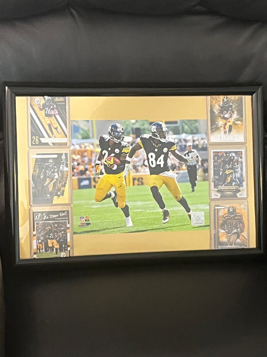 Antonio Brown and LeVeon Bell Duo Framed Sports Portrait with Trading Cards
