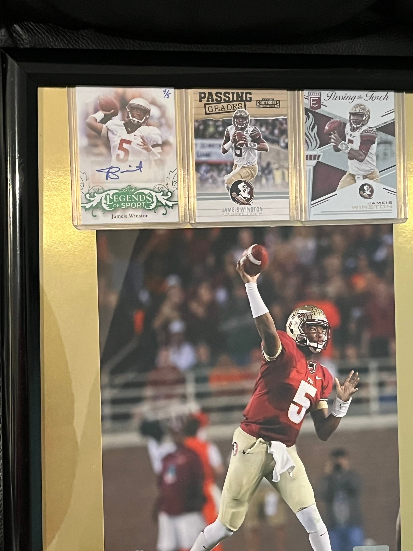 Autographed Jameis Winston Framed Sports Portrait with Trading Cards