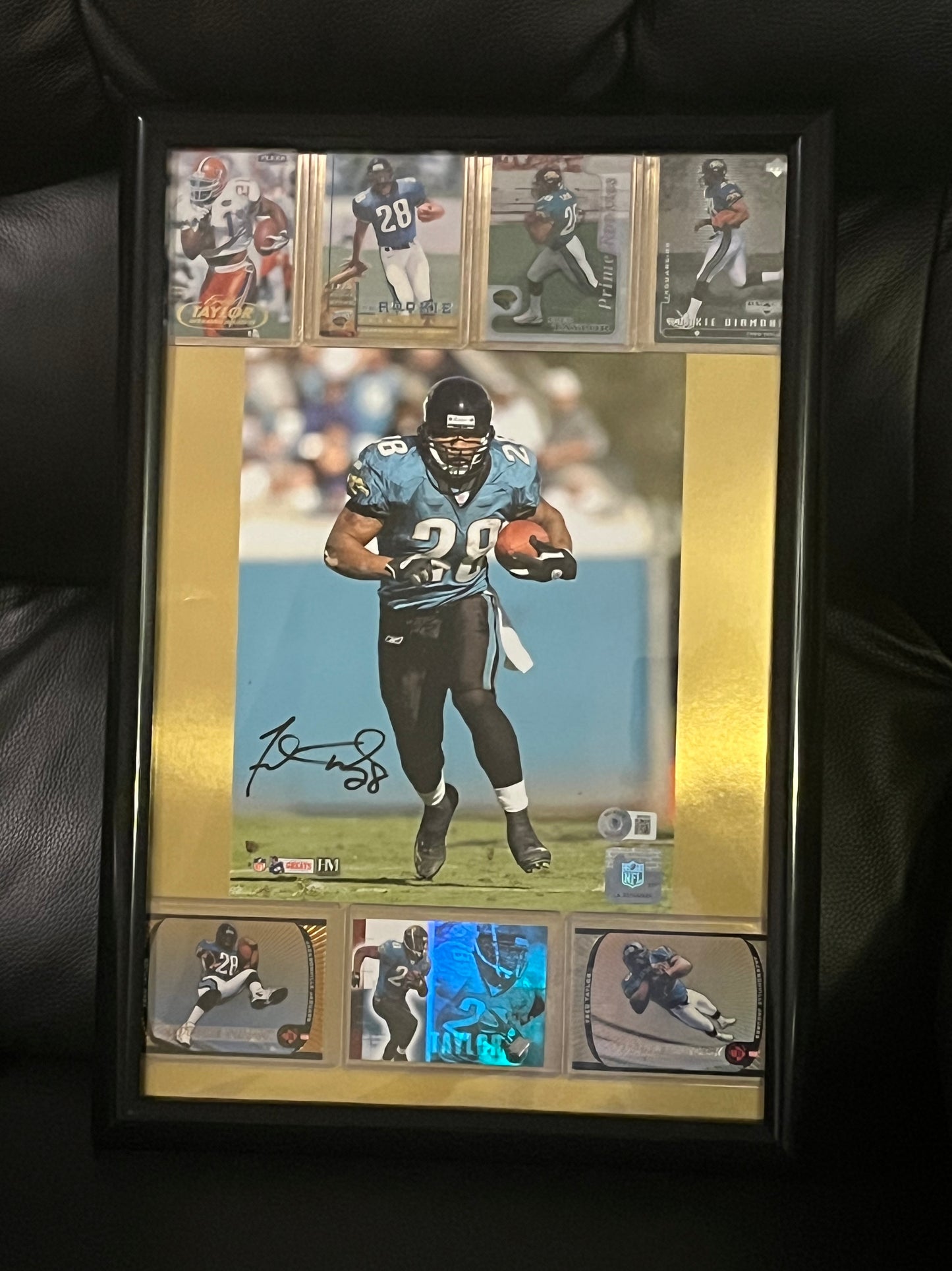 Autographed Fred Taylor Framed Sports Portrait with Trading cards