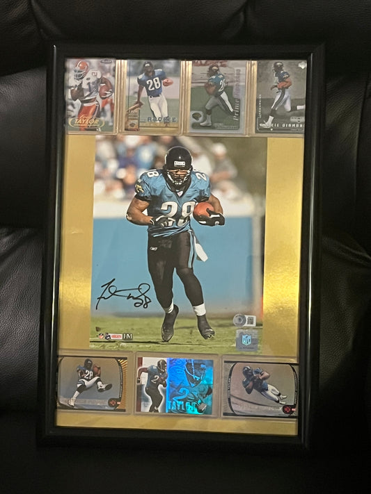 Autographed Fred Taylor Framed Sports Portrait with Trading cards