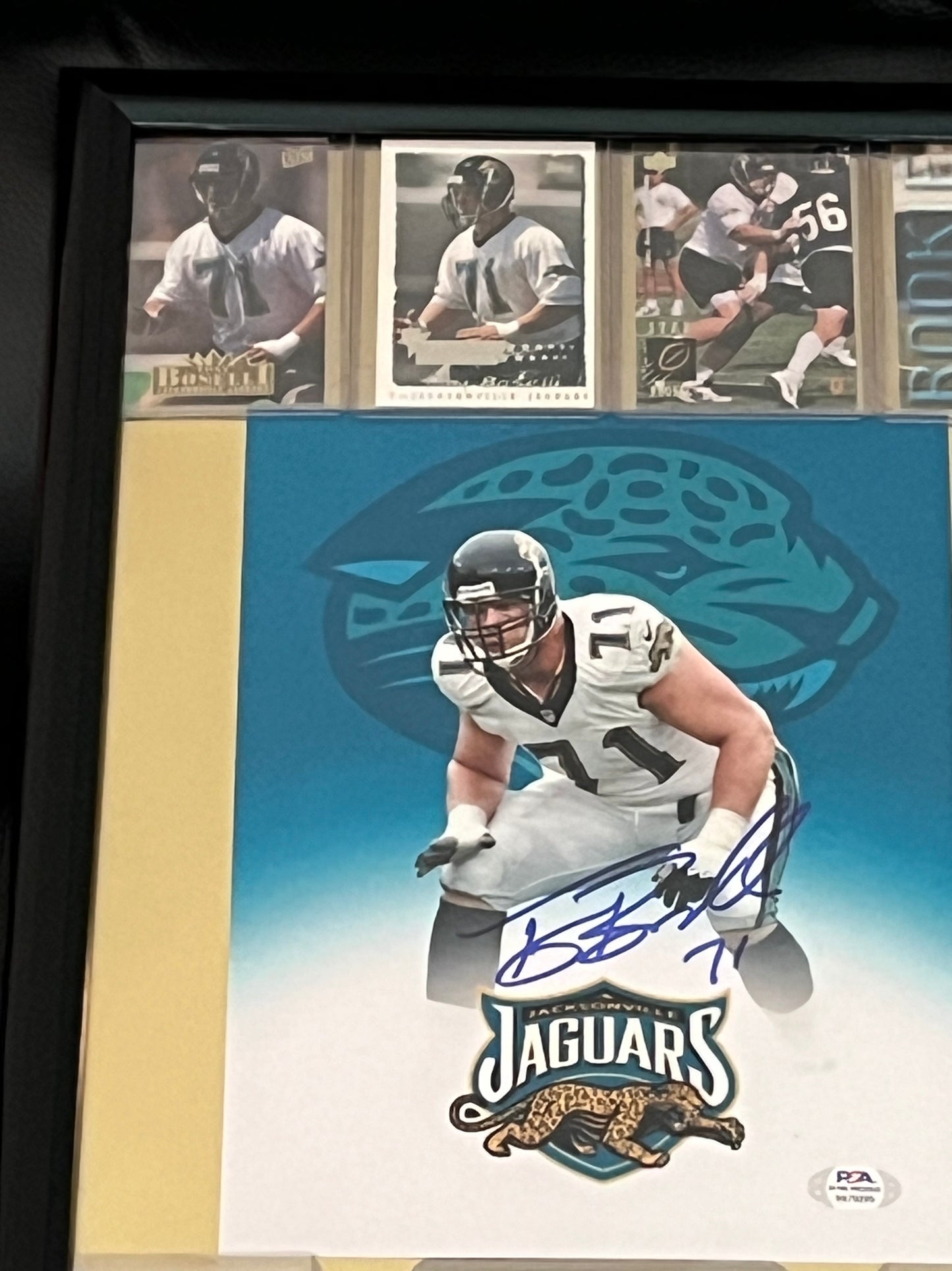 Autographed Tony Boselli Framed Sports Portrait w Trading Cards