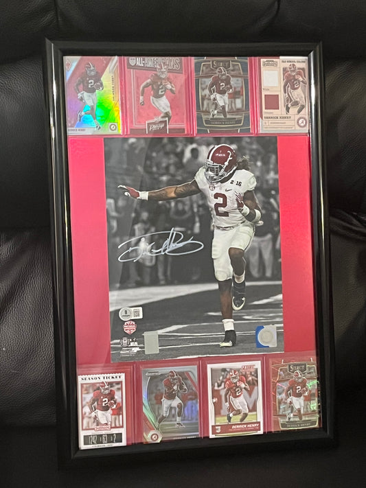 Autographed Derrick Henry Alabama Framed Sports Portrait with Trading Cards
